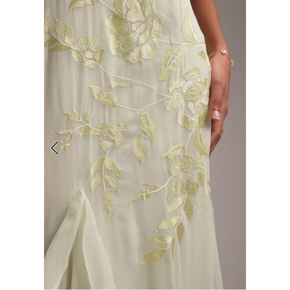 ASOS Embroidered Flutter Sleeve Maxi Dress Frill Hem Light Green Womens Size 12 - Picture 5 of 16